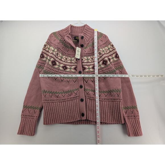 NWT L.L. Bean Signature Cotton Fisherman Short Cardigan Fair Isle Sweater sz LP - Picture 7 of 7